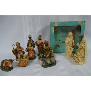Vintage 8pc. Italy Nativity Set and 3 Piece Shiny Brite Hong Kong Nativity Set